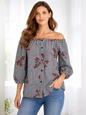 MIRROR IMAGE off the shoulders embroidered top/ size M